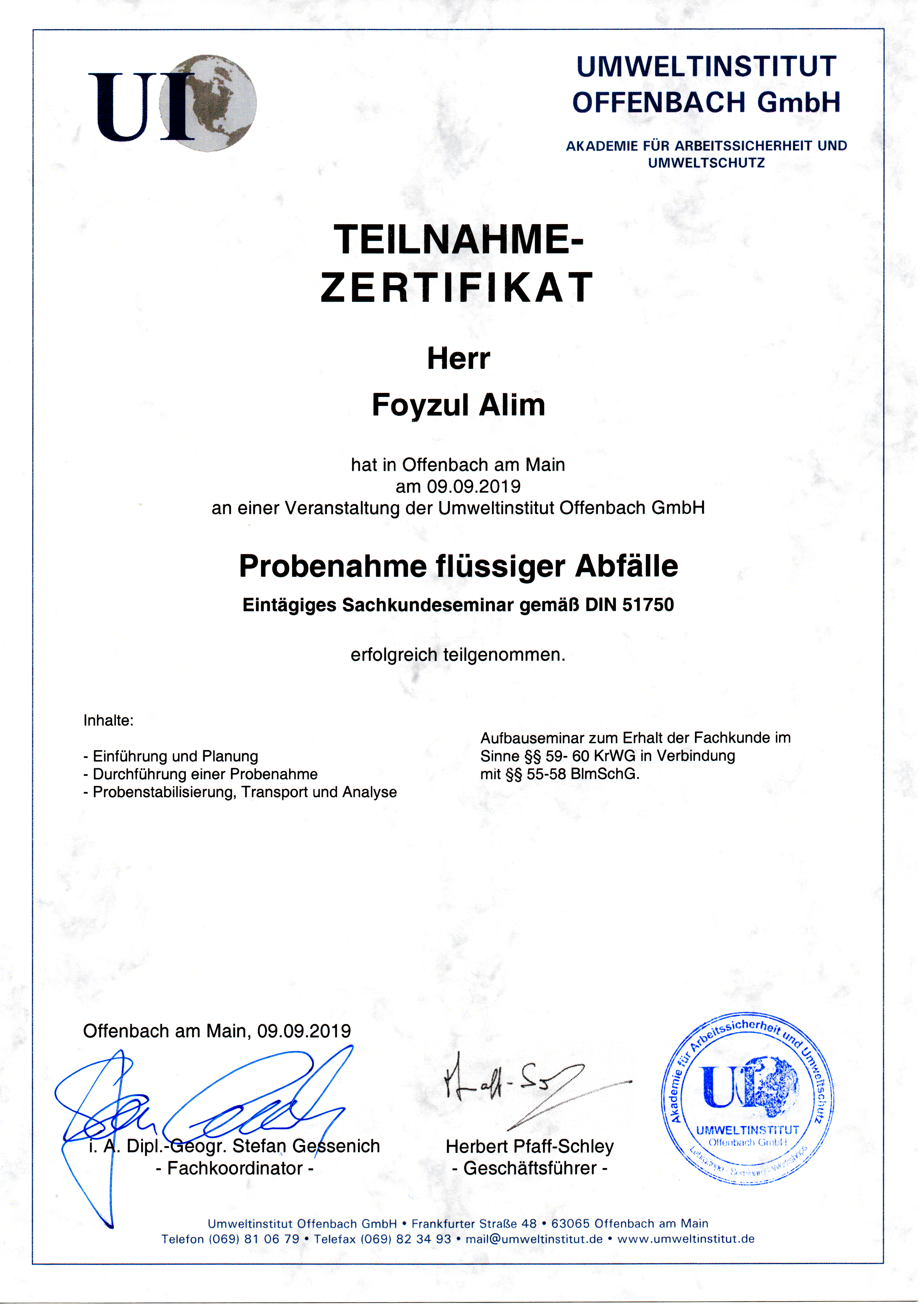Probenahme flüssiger Abfälle